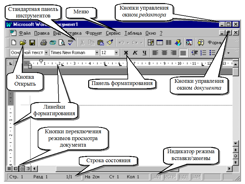 В текстовом редакторе набран текст. Структура окна текстового процессора Microsoft Word. Microsoft Word элементы структуры окна. Структура окна редактора ворд. Части окна текстового редактора.