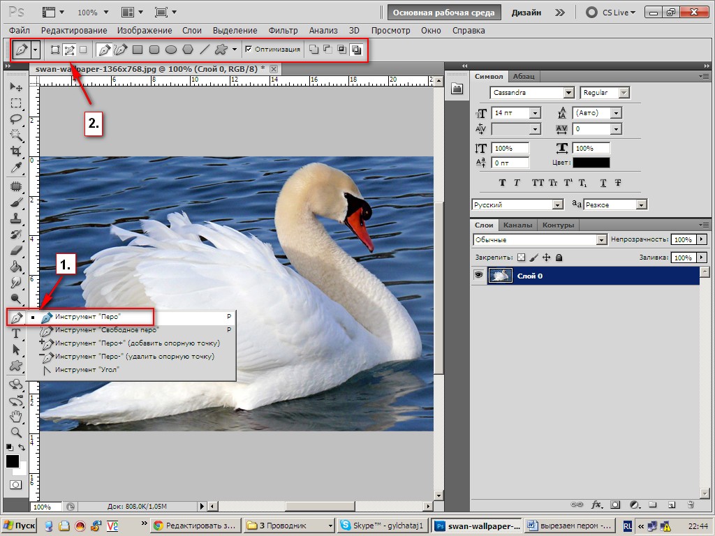 Чтобы перенести объект из одного изображения на другое, предварительно в Adobe Photoshop его потребуется вырезать Сделать это можно различными инструментами